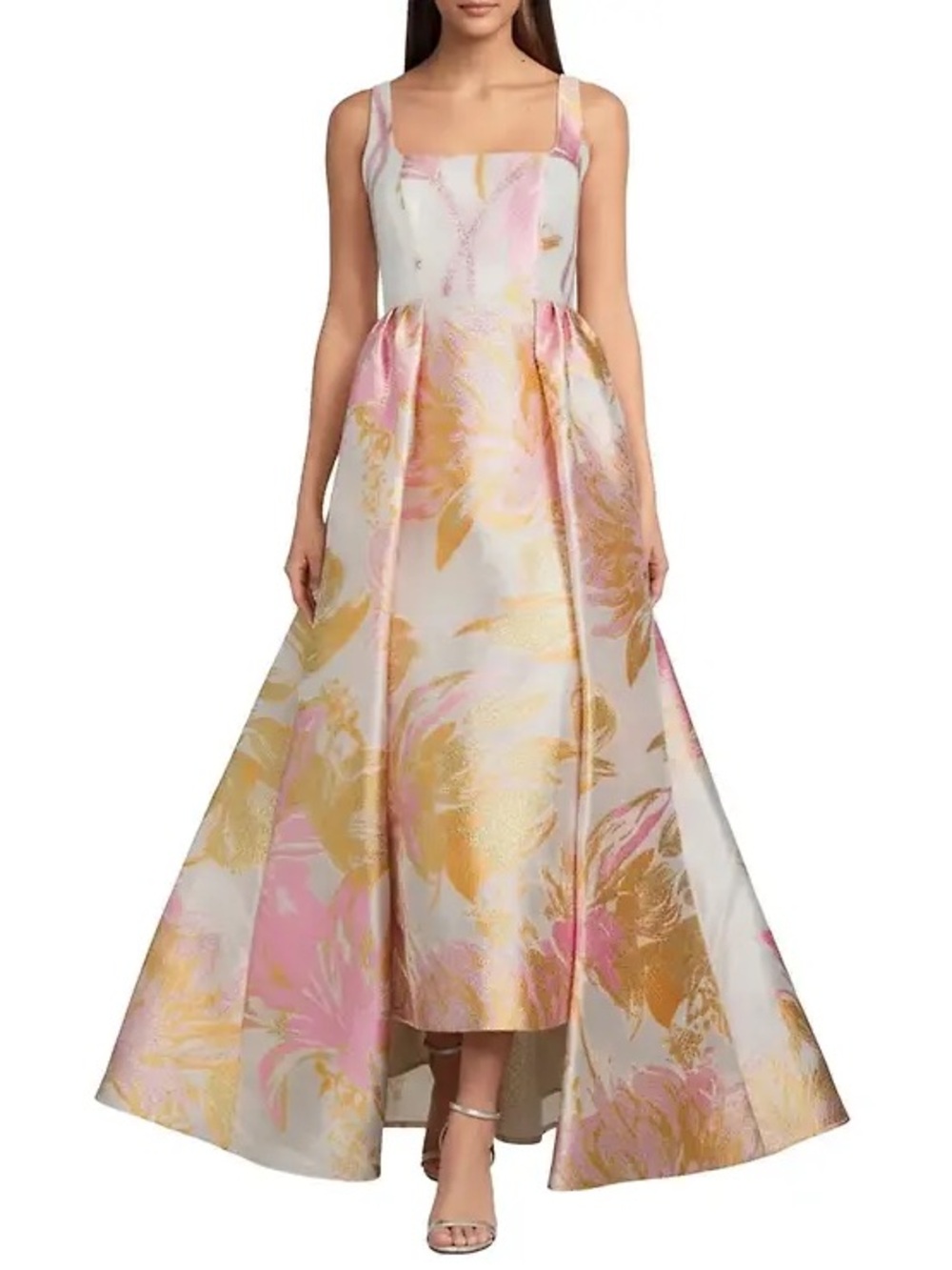 NWT Alex Marie Sz 6 Thalia Floral Jacquard Metallic Gown Pink Gold Sleeveless